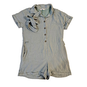 Lush Romper Womens Medium Button Front Short Sleeve Tie Waist Playsuit Cuffed